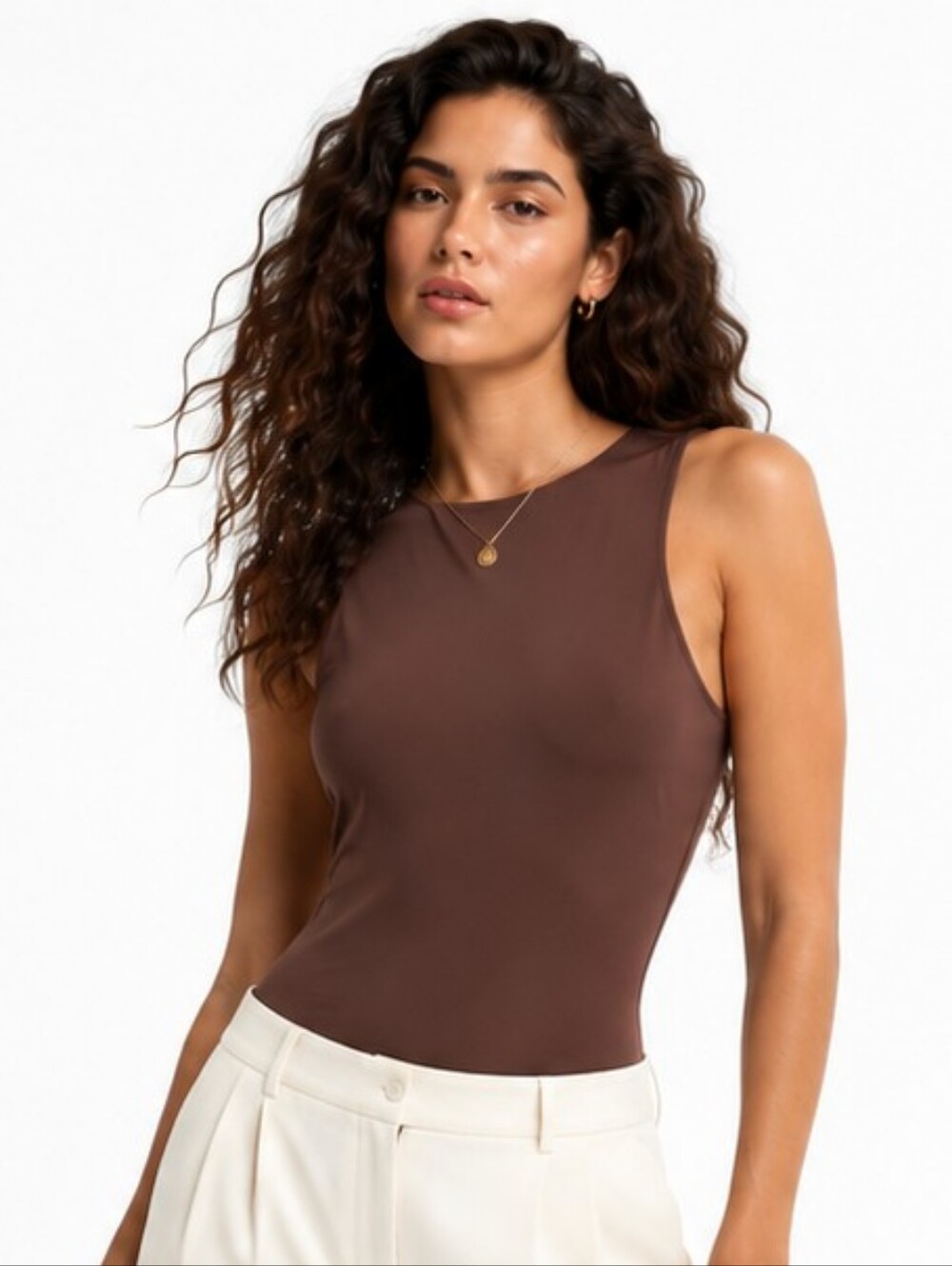 Abercrombie & Fitch SoftAF Brown High Neck Sleeveless Bodysuit M